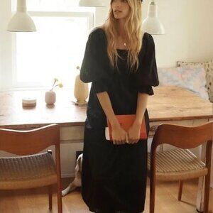 Anthropologie Black Joelle Eyelet Smocked Maxi Dress